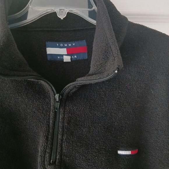 Tommy Hilfiger Mens Pullover Sweater 1/4 Zipper Fleece Collar Size Large Black - Picture 5 of 10
